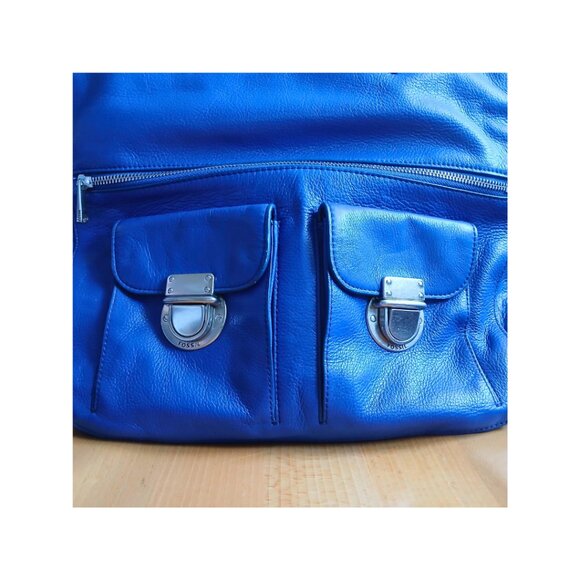 Fossil Riley Blue Large Crossbody Fold Over Tote Bag Purse Versatile Spacious - Picture 2 of 9